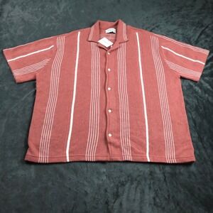 American Eagle Mens Knit Button Up Camp Shirt Striped Rust Large L